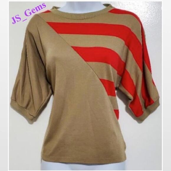 Vintage Designers Sport Tan & Red Striped Top - Picture 1 of 16